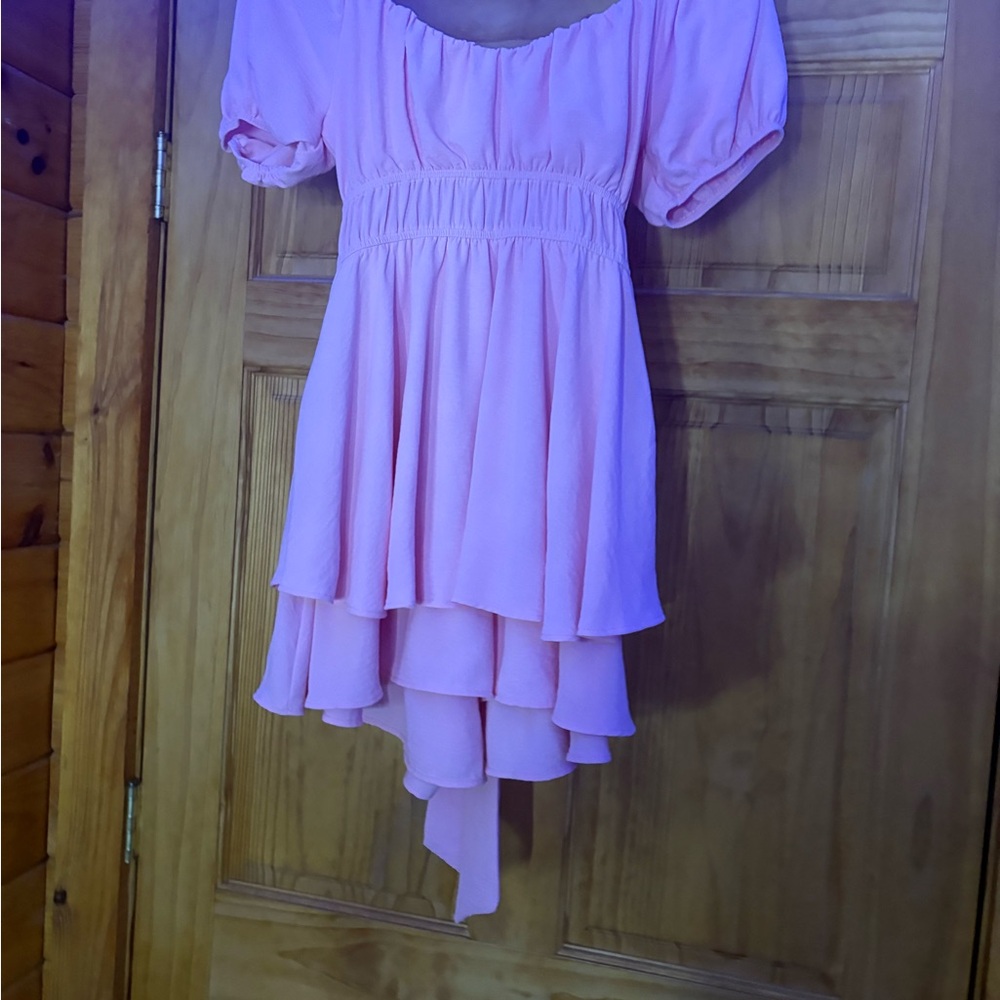 Charming Pink Off-Shoulder Dress - Picture 6 of 10